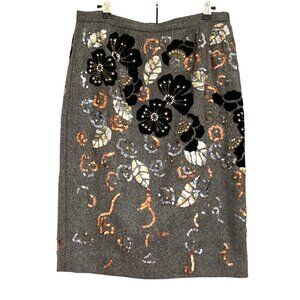 ECCOCI Gray 100% wool beaded sequin embroidered pencil skirt size 8